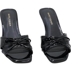 Marc Fisher Delphy Black Patent Slip-On Bow Slide Sandals Women's US 5M